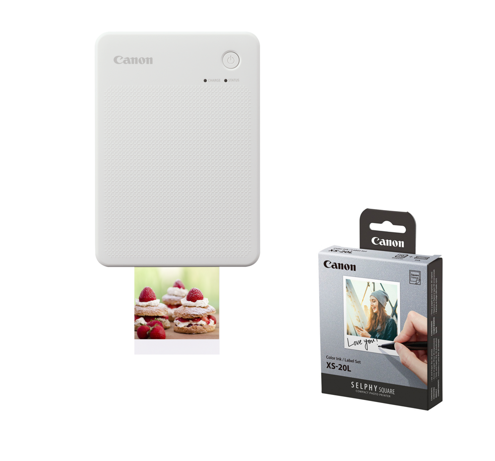 ‎Zestaw Drukarka Canon SELPHY Square QX20 (piaskowo biały) + Papier CANON XS-20L